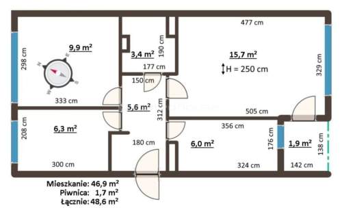3 pok, 48,6 m2, Saska Kępa, ciche i słoneczne