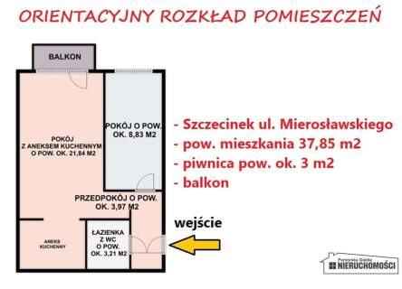 2 pokoje 37,85m2 2piętro ul. Mierosławskiego