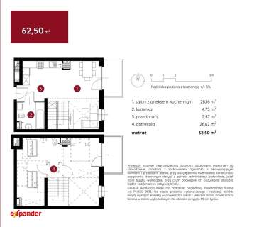 JAR 3 POKOJE 62,50 m2 Z ANTRESOLĄ 2 BALKONY