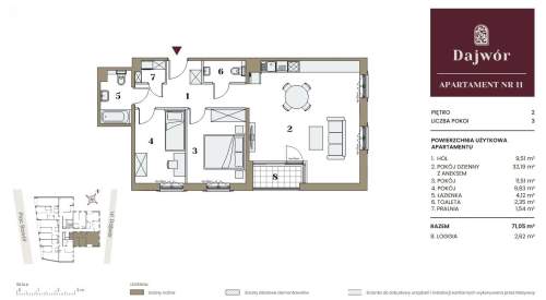 TRZYPOKOJOWE MIESZKANIE - UL. DAJWÓR - 71,05 M2