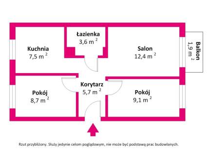 Mieszkanie 3 pokoje, 47 m2 Biała Podlaska