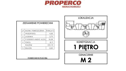Mieszkanie 2pok., 33,13m2, Ip., ul. Klonowa