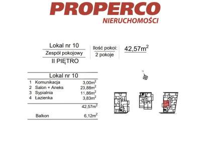 Zespół pokojowy 2pok., 42,57m2, ul. Klonowa