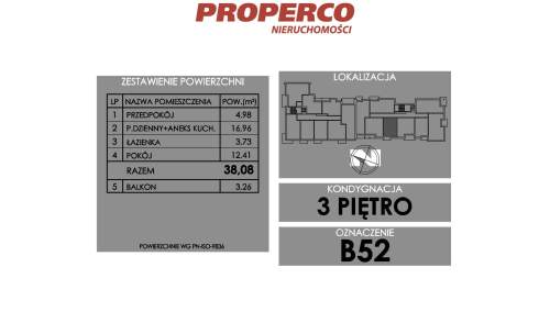 Mieszkanie 2 pok., 38,08 m2, ul. Żeromskiego