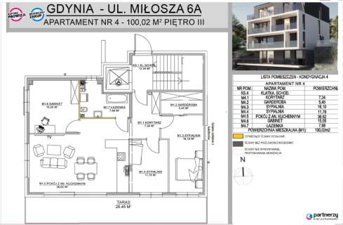 Apartament 100m2, 4 pokoje, taras na dachu 111m2
