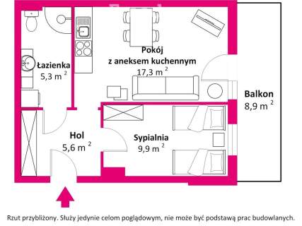 Urządzone gotowe 2 pokoje ul. Hołdu Pruskiego