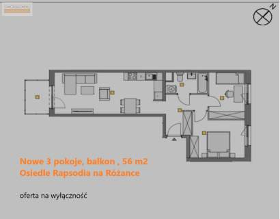Nowe 3 pokoje, balkon, 56 m2 Różanka