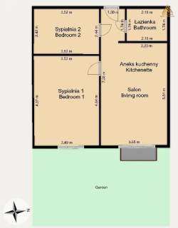 3 pokoje, 52m2 ogródek