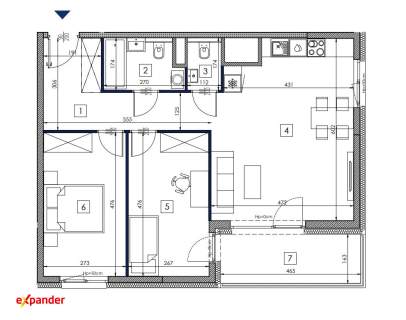 Dwie duże sypialnie salon z aneksem Dodatkowe WC Loggia 7,58m...