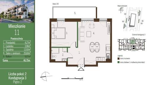 Nowe 2 pokoje 46,75 m II piętro Osiedle Świerkowa