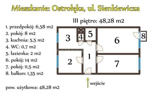 Ostrołęka ustawne 3-pokojowe mieszkanie