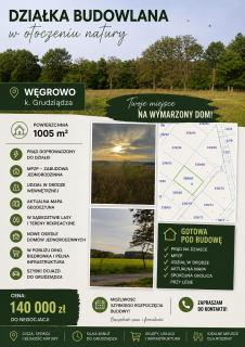 DZIAŁKA BUDOWLANA 1005 m WĘGROWO k. GRUDZIĄDZA
