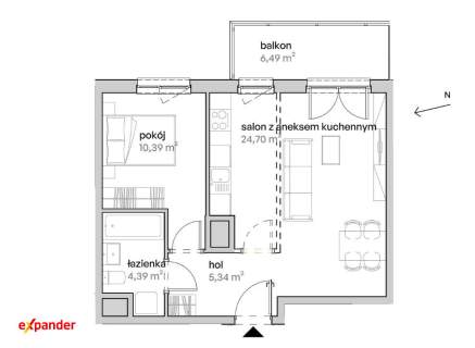 2 pokoje 45 m Balkon I piętro 