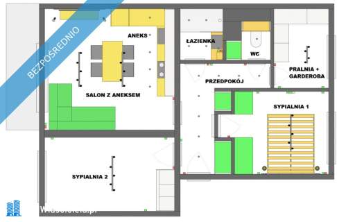2xSypialnia Salon z Aneksem Balkon Pralnia Garderoba Bez Prowizji