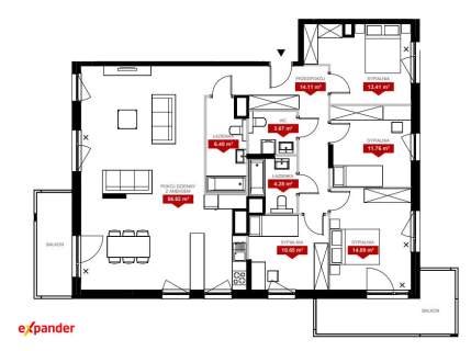 Apartament 136 m 5 pokoi 4 sypialnie 2 balkony
