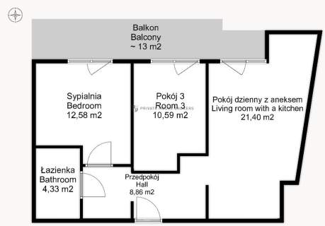 3 pokoje / balkon / m. post / obok Księcia Witolda
