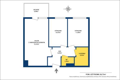 3 pokoje 58,75 m balkon garaż komórka Studio Moko