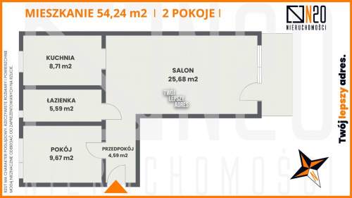 Kliny- przestronne 2-pokojowe mieszkanie, 54 m2