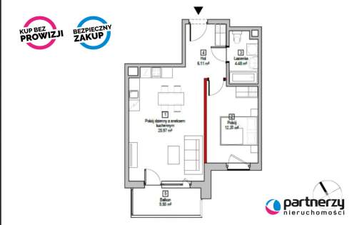 2 pokoje z balkonem, 50 m2, Letnica