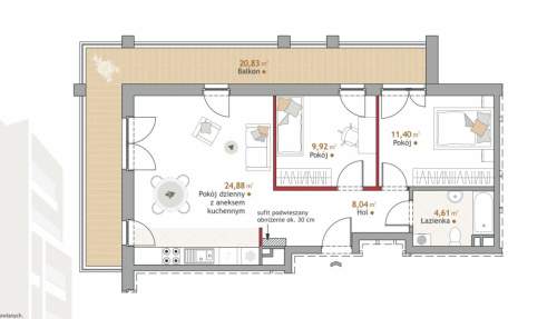 Krowodrza - Przybyszewskiego-3 pokoje, duży balkon