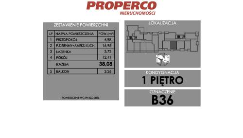 Mieszkanie 2 pok., 38,08 m2, ul. Żeromskiego