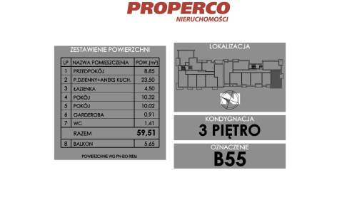 Mieszkanie 3 pok., 59,51 m2, ul. Żeromskiego
