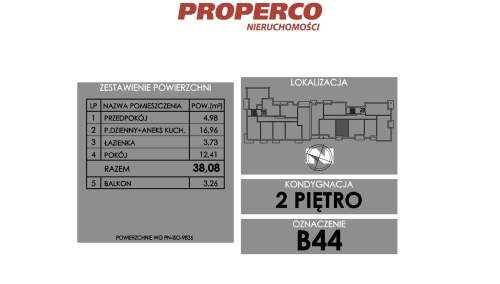 Mieszkanie 2 pok., 38,08 m2, ul. Żeromskiego