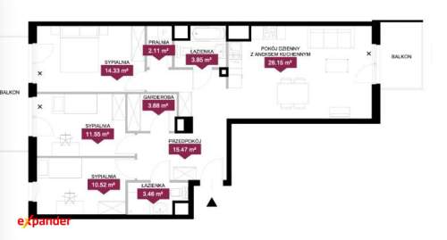 Dwustronny apartament z salonem z widokiem na zielony plac