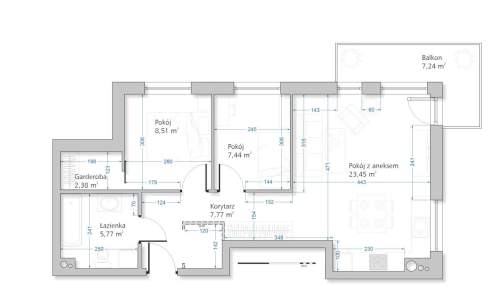 3 pokoje 56,58 m Balkon Deweloper