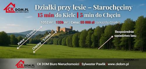 Działki przy lesie   15 min do Kielc