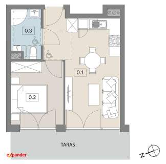 2 pokoje z dużym tarasem 9,75 m i ogródkiem