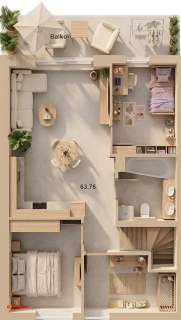 3 pokoje 64m2 Duży balkon 10m2 Nowoczesne Mieszkanie Bez