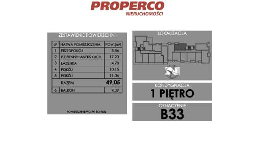 Mieszkanie 3 pok., 49,05 m2, ul. Żeromskiego