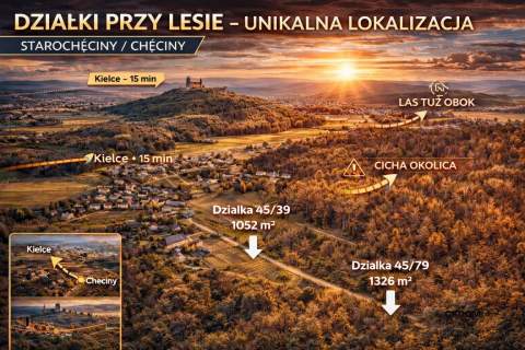 Działki przy lesie   15 min do Kielc