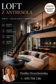 Loft z antresolą 5 m wysokości Ogródek 10,64 m2