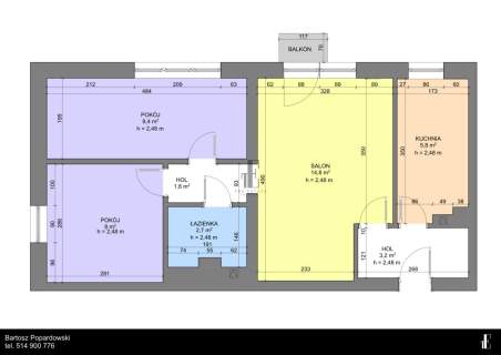3 pokoje z balkonem 800 m od metra Kondratowicza