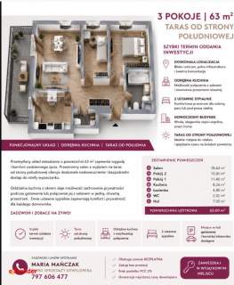3 pokoje 63 m Taras od strony południowej 
