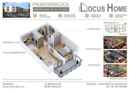 Nowoczesne 2-pokojowe mieszkanie z balkonem M 2.5