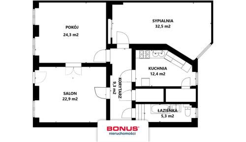 Trzy pokoje na pierwszym piętrze w centrum miasta