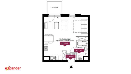 Duże 40 m Balkon Możliwość wydzielenia sypialni
