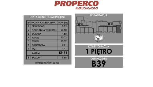 Mieszkanie 3 pok., 59,51 m2, ul. Żeromskiego