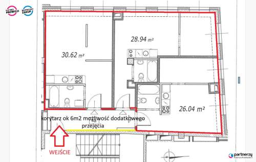 Trzy apartamenty o łącznej pow. 85,6m2