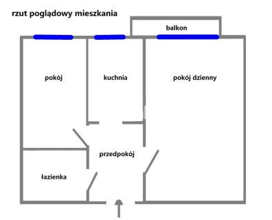 2 pokoje, oddzielna kuchnia, duży balkon