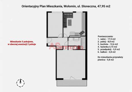 Mieszkanie, 48 m2, 2 pokoje, Wołomin