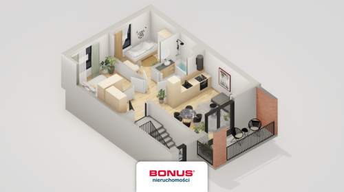 3-pokojowe 48,03m2 salon od strony południowej
