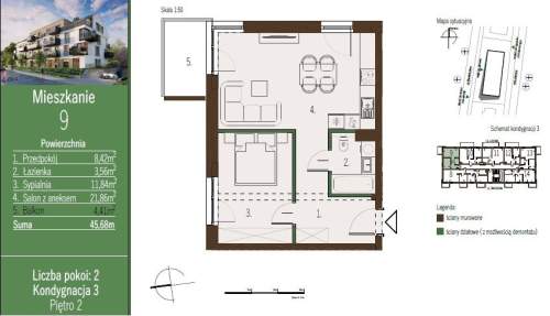 Nowe 2 pokoje 45,68 m II piętro Osiedle Świerkowa