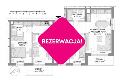 5 pokoi, 2 balkony, 96,39 m , nowe mieszkanie