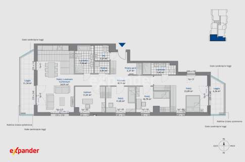 Trzystronny, 5-pokojowy apartament z 2 balkonami klimatyzacja