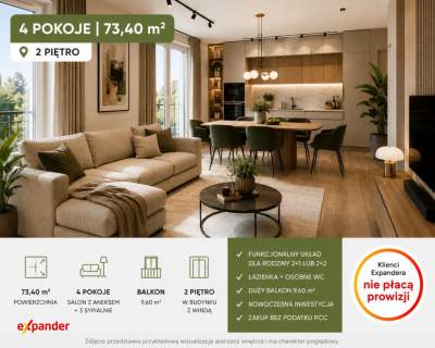 4 pokoje 73,40 m Balkon 9,60 m Rynek pierwotny