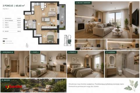 3 pokoje Balkon 8,8 m Bez PCC Rynek pierwotny